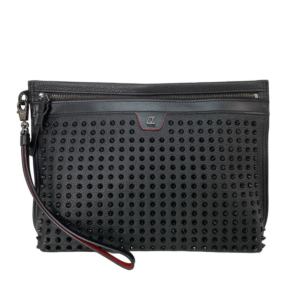 CHRISTIAN LOUBOUTIN Clutch Bag Studded Black Leather